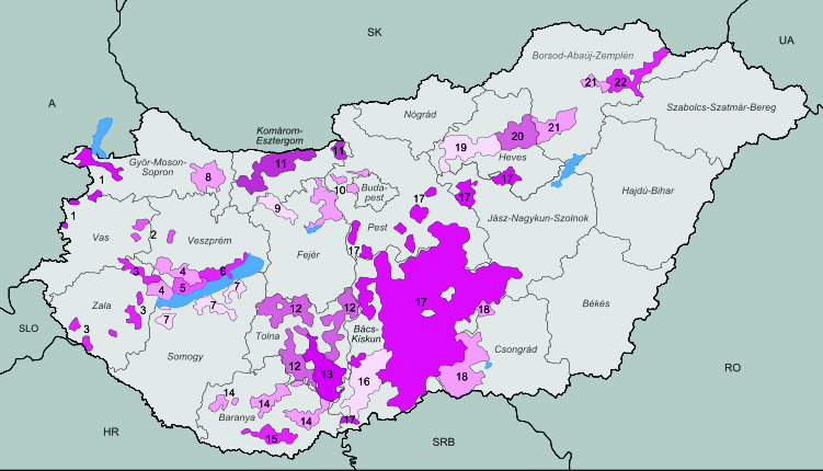 carte des régions viticoles de Hongrie 